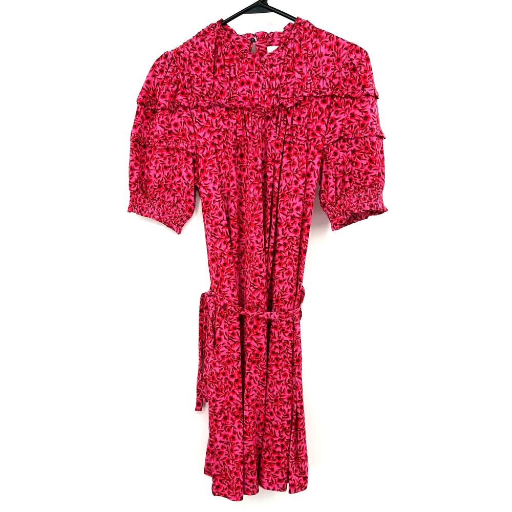 Boden Size 6 Short Sleeve Dress Tie Waist Pink Red Design New with Tags Ruffle